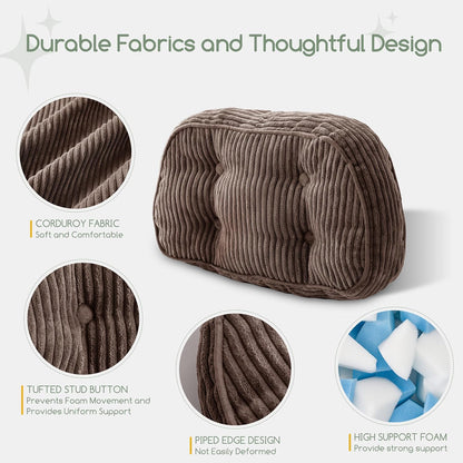 HIGOGOGO Lumbar Support Pillow for Recliner Chair/Accent Chair/Couch/Office Chair, Tufted Corduroy Back Support Cushion for Elderly, Recliner Cushions for Back Rest, Pain Relief, Reading, Dark Grey