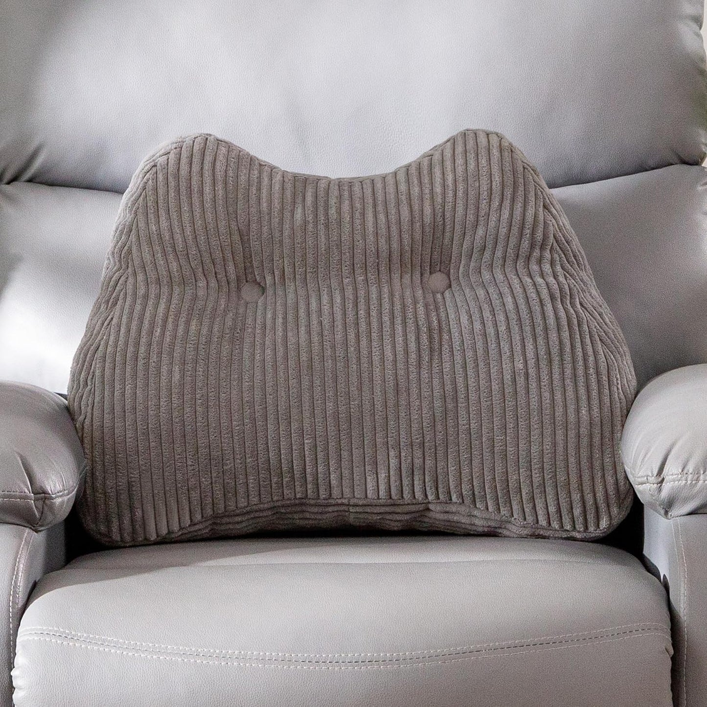 Lumbar Support Pillow for Recliner Chair/Accent Chair/Couch/Office Chair, Tufted Corduroy Back Support Cushion for Elderly, M-Shaped Recliner Cushions for Back Rest, Pain Relief, Reading, Dark Grey
