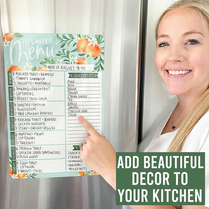 Hadley Designs Weekly Meal Planner for Fridge - Dinner Menu Board for Kitchen, Kraft Weekly Menu Board Dry Erase, Dry Erase Meal Planner for Fridge, Grocery List for Fridges with Conversion Chart