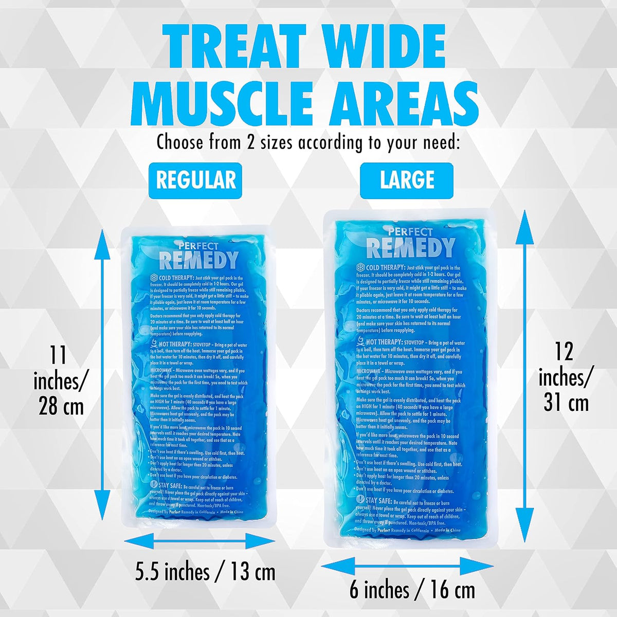 Perfect Remedy Gel Ice Packs for Injuries with Strap Cover, Flexible Hot Cold Compress, Soothing Soft Ice Packs for aid in Injuries Conditions, Alternative to Hot Water Bottles (Blue, Regular)