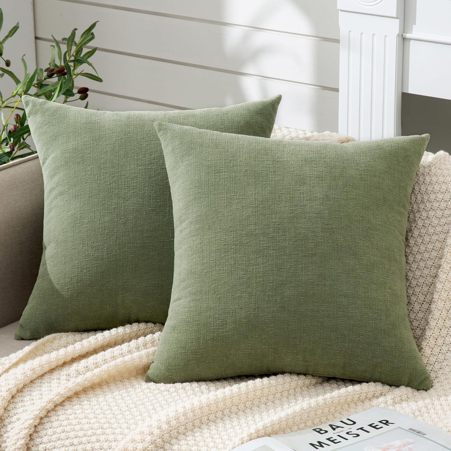 GAWAMAY Lumbar Support Pillow Decorative Rectangle Throw Pillow Covers 12"x20" Inch Set of 2, Soft Chenille Fall Pillowcase for Living Room Bedroom Sofa Couch Cushion Cover Grey 30x50cm (No Insert)