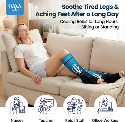 Hilph 2PCS Full Calf & Foot Ice Pack Wrap, Extended Leg to Foot Ice Sleeve | Flexible Gel Ice Calf Compression Sleeve, Lower Leg Ice Pack, Pain Relief for Shin Splints, Swelling, Muscle Running Recovery