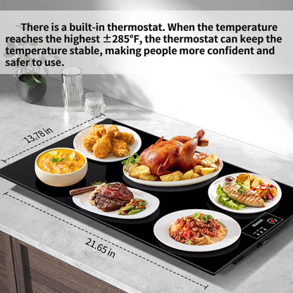 Electric Warming Tray,Extralong 47"x12",Tempered Glass Warming Mat for Food