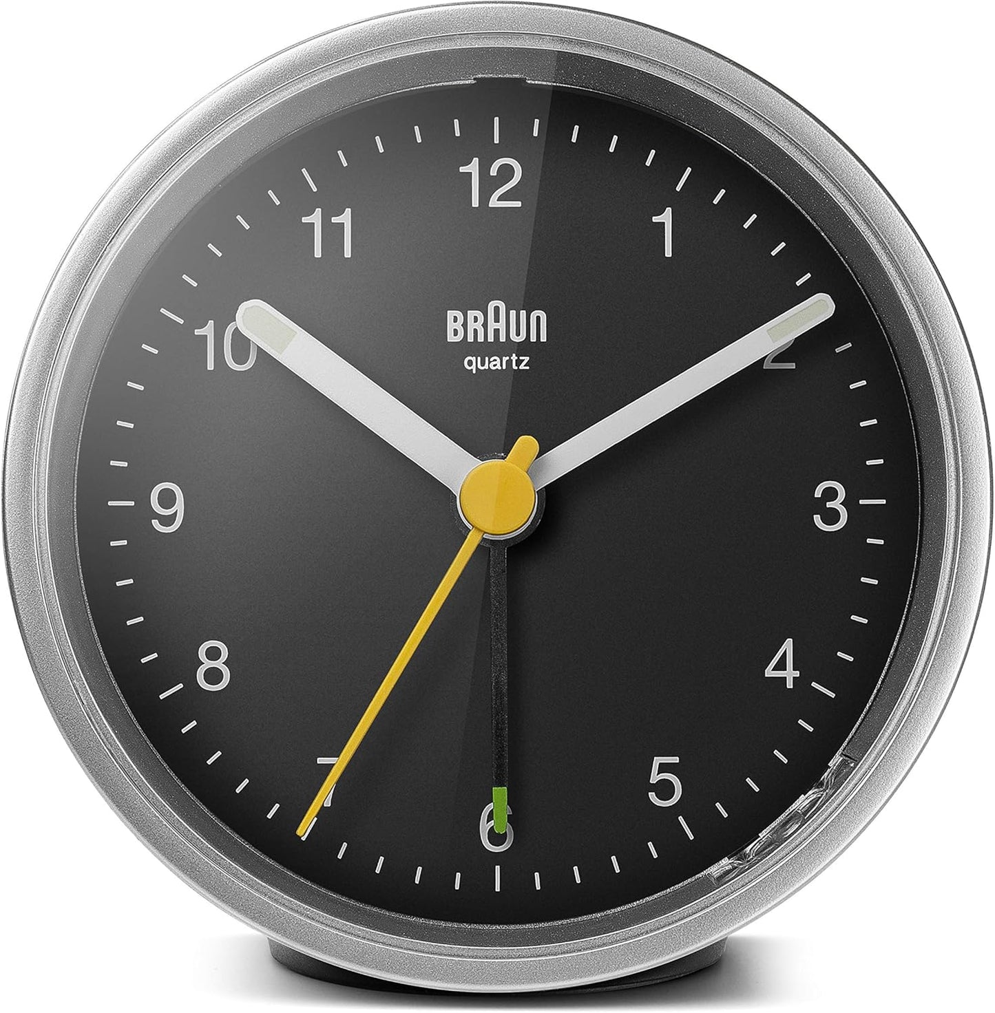 Braun Classic Analogue Alarm Clock with Snooze and Light, Quiet Quartz Movement, Crescendo Beep Alarm in White, Model BC12W.