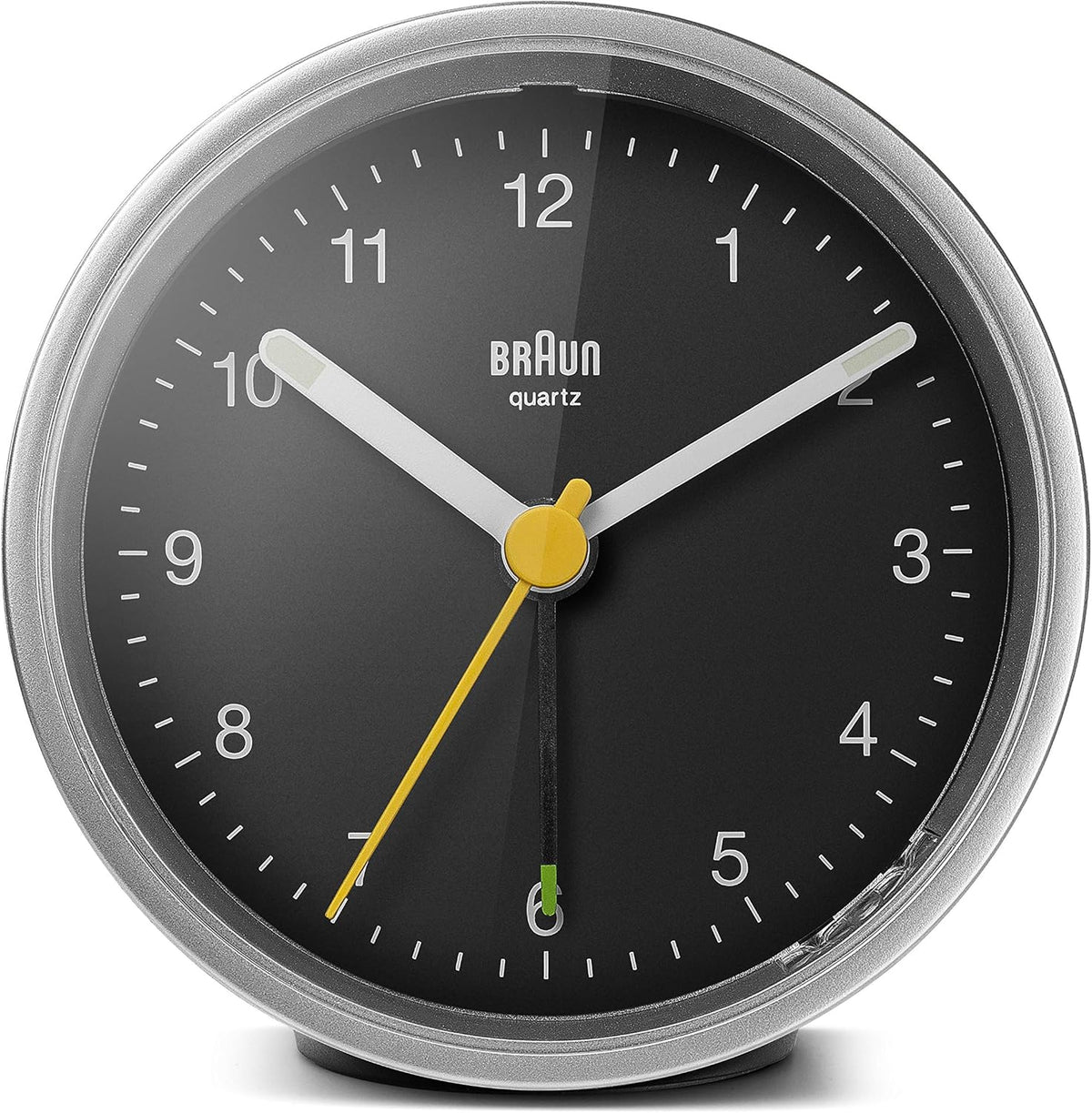Braun Classic Analogue Alarm Clock with Snooze and Light, Quiet Quartz Movement, Crescendo Beep Alarm in White, Model BC12W.