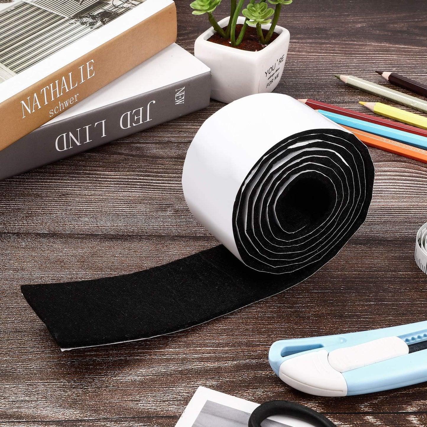 Shappy 2 Pcs Felt Strips with Adhesive Backing Felt Tape Roll Non Slip | 120 x 1 x 0.12 Inch,Linen,Self Adhesive,Cuttable Furniture Pads,for Protecting,Hardwood,Floors,Chairs,Wall