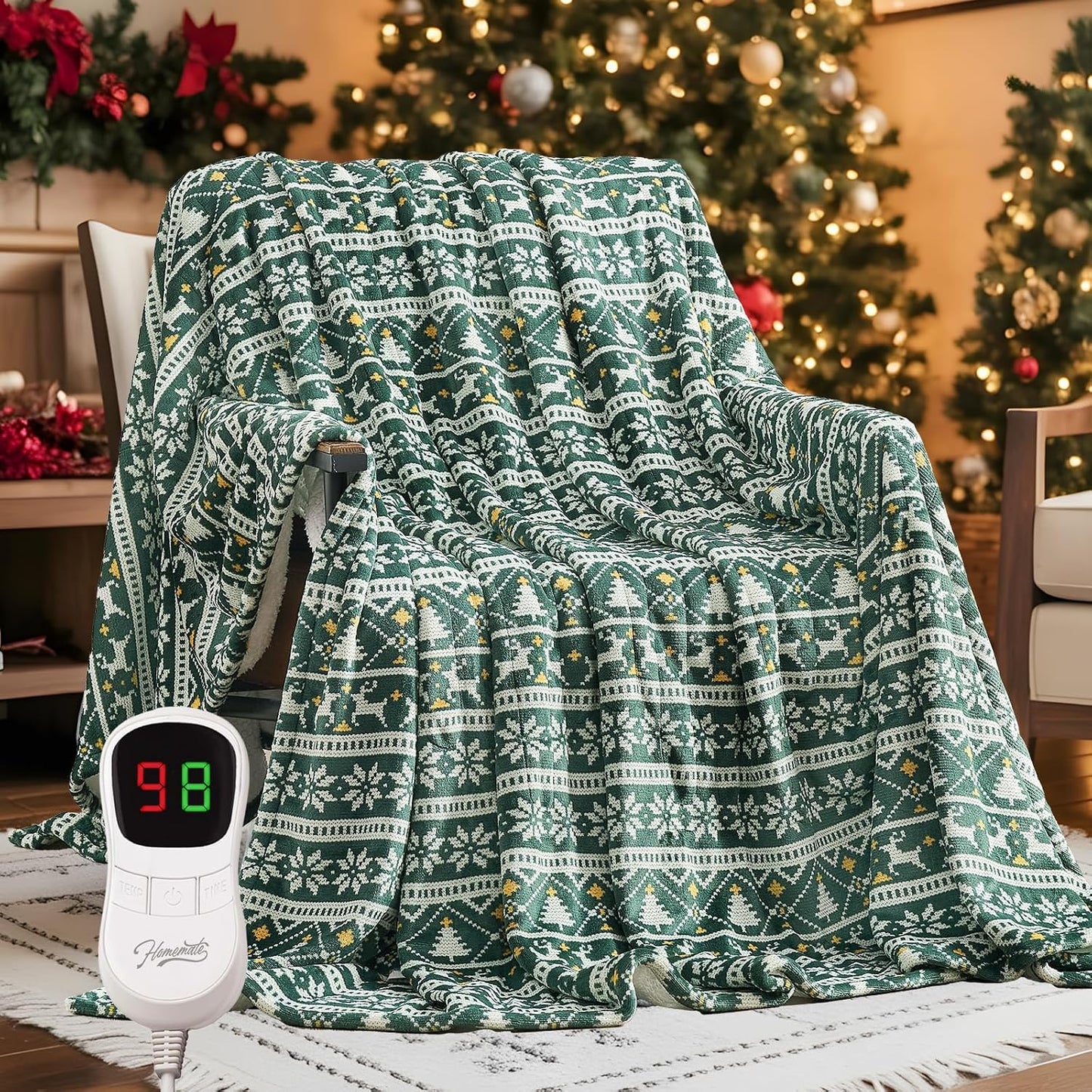 Homemate Heated Blanket Electric Throw - 50“x60“ Heating Blanket with 10 Fast Heat Levels 8 Hours Auto Off Soft Cozy Flannel Over-Heated Protection ETL Certification Keep Warming in Home | Throw with 10 Fast Heat Levels 8 Hours Auto Off Over-Heated
