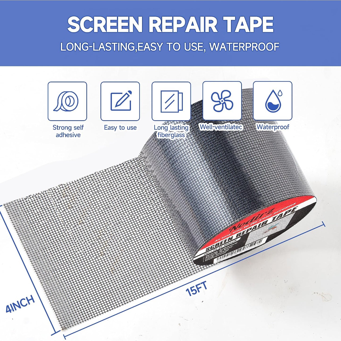 Window Screen Repair Tape, 2 in X 15 FT (180IN) Screen Repair Kit for Windows or Doors, Strong Adhesive Screen Patch Repair Kit Mesh Repair (Black, 15 FT)