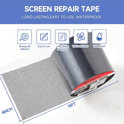 Window Screen Repair Tape, 2 in X 15 FT (180IN) Screen Repair Kit for Windows or Doors, Strong Adhesive Screen Patch Repair Kit Mesh Repair (Black, 15 FT)