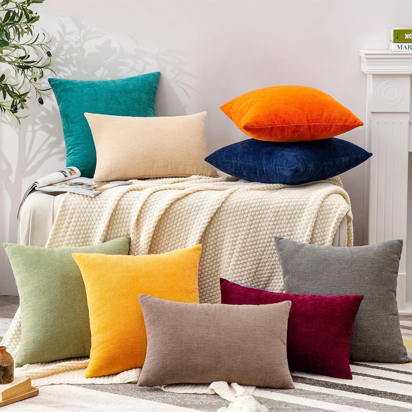 GAWAMAY Lumbar Support Pillow Decorative Rectangle Throw Pillow Covers 12"x20" Inch Set of 2, Soft Chenille Fall Pillowcase for Living Room Bedroom Sofa Couch Cushion Cover Grey 30x50cm (No Insert)