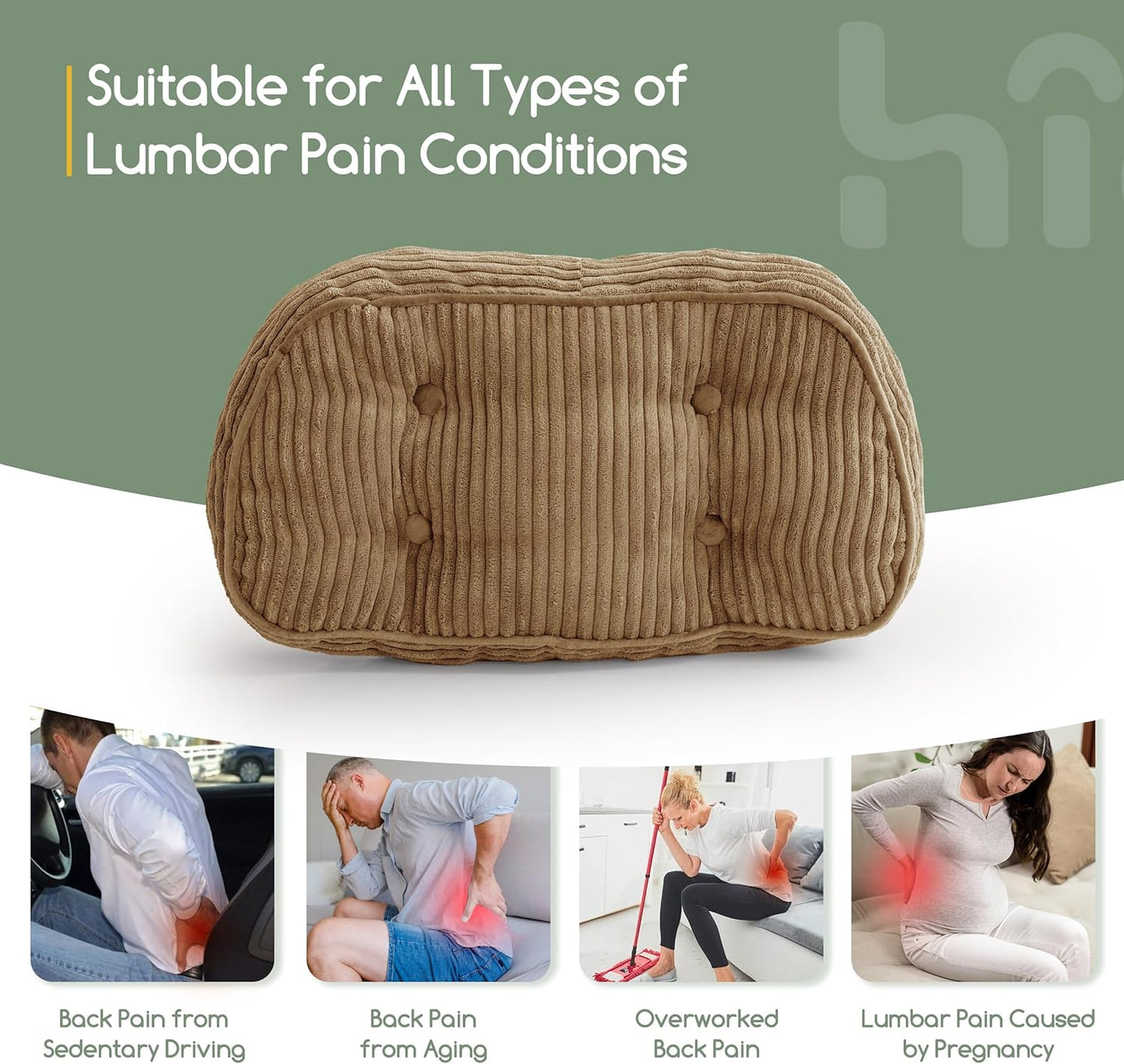 HIGOGOGO Lumbar Support Pillow for Recliner Chair/Accent Chair/Couch/Office Chair, Tufted Corduroy Back Support Cushion for Elderly, Recliner Cushions for Back Rest, Pain Relief, Reading, Dark Grey