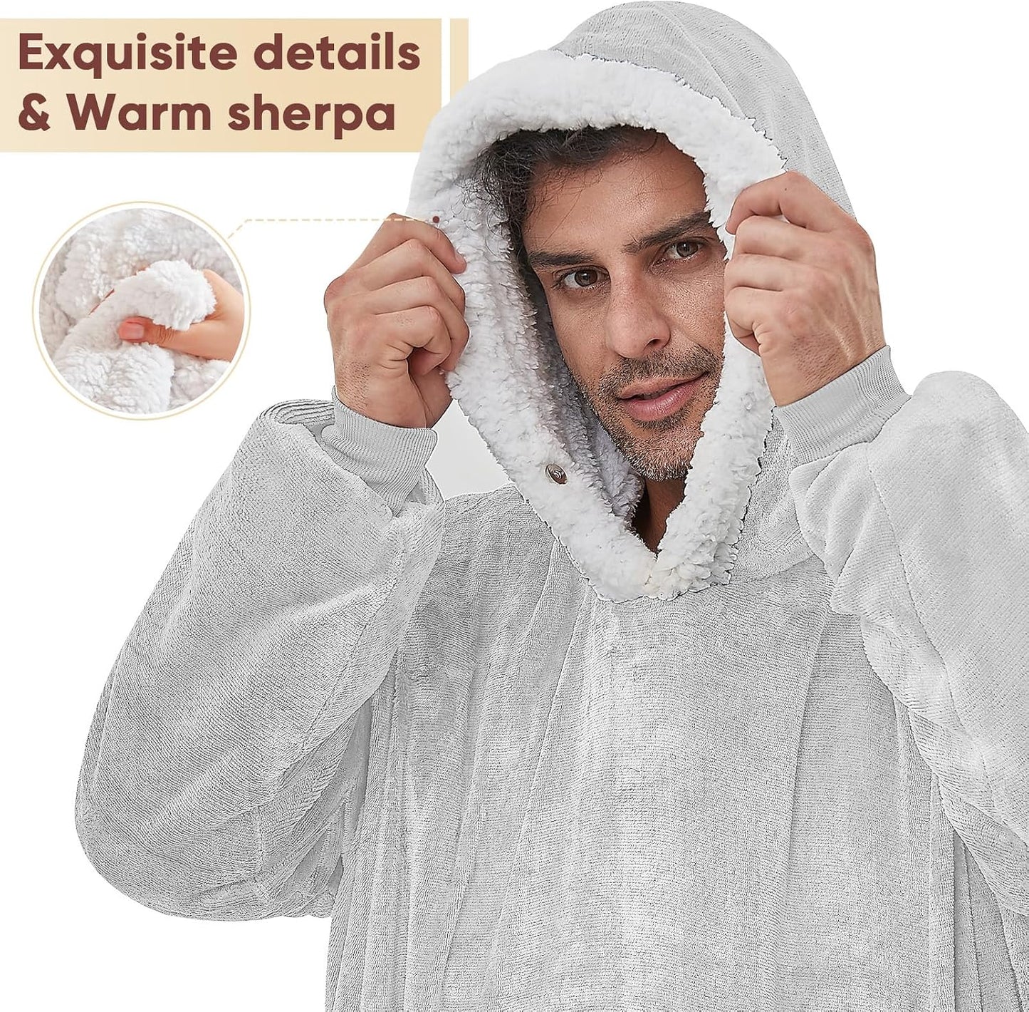 yescool Wearable Blanket Hoodie, Flannel Sherpa Fleece Blanket Sweatshirt for Adults Women Men,One Size Fits All - Colors B