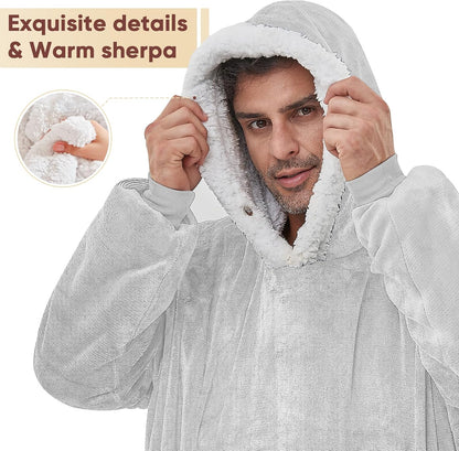 yescool Wearable Blanket Hoodie, Flannel Sherpa Fleece Blanket Sweatshirt for Adults Women Men,One Size Fits All - Colors B