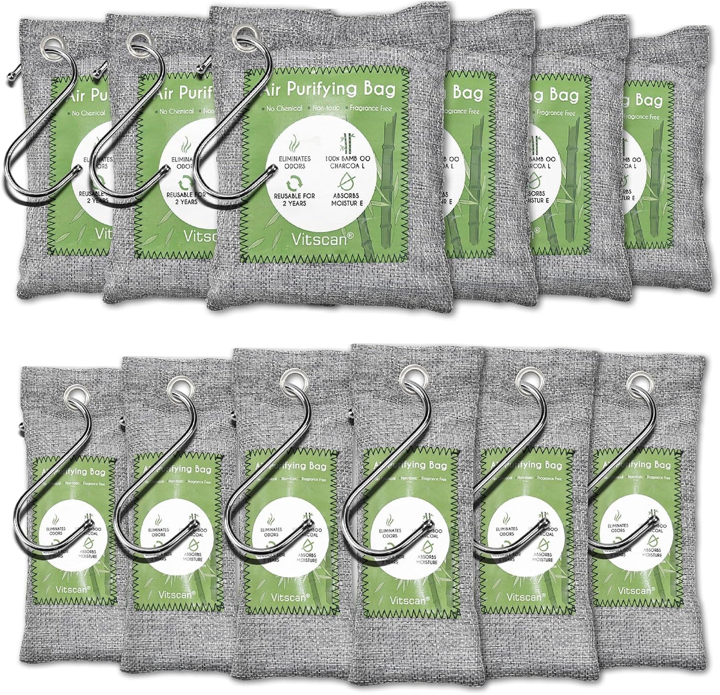 Bamboo Charcoal Air Purifying Bag, Activated Charcoal Odor Absorber | 12 Pack Natural Odor Eliminators For Home, Car, Closet, Basement, Pet, Shoe Deodorizer for Strong Odors (6x50g, 6x150g)