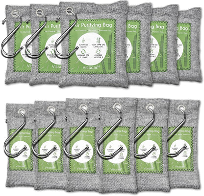 Bamboo Charcoal Air Purifying Bag, Activated Charcoal Odor Absorber | 12 Pack Natural Odor Eliminators For Home, Car, Closet, Basement, Pet, Shoe Deodorizer for Strong Odors (6x50g, 6x150g)