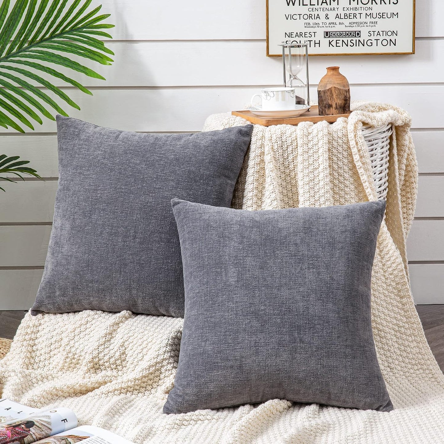GAWAMAY Lumbar Support Pillow Decorative Rectangle Throw Pillow Covers 12"x20" Inch Set of 2, Soft Chenille Fall Pillowcase for Living Room Bedroom Sofa Couch Cushion Cover Grey 30x50cm (No Insert)