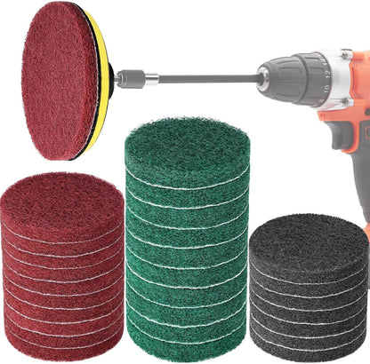 4 Inch 26 PCS Scouring Pads Drill Brush Power Scrubber Cleaning Kit | Hook and Loop Scrub Pads Drill Attachment with Accessories for Bathroom Scale Removal, Rust Removal, Metal & Tile Cleaning