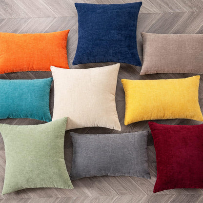GAWAMAY Lumbar Support Pillow Decorative Rectangle Throw Pillow Covers 12"x20" Inch Set of 2, Soft Chenille Fall Pillowcase for Living Room Bedroom Sofa Couch Cushion Cover Grey 30x50cm (No Insert)