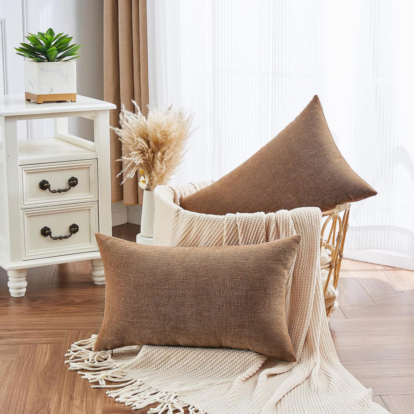 GAWAMAY Lumbar Support Pillow Decorative Rectangle Throw Pillow Covers 12"x20" Inch Set of 2, Soft Chenille Fall Pillowcase for Living Room Bedroom Sofa Couch Cushion Cover Grey 30x50cm (No Insert)