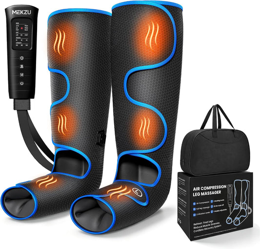 MEKZU Air Compression Leg Massager with Heat, 6 Massage Modes, Foot Boots | Circulation and Pain Relief, 3 Vibration Settings, Compression Leg Wraps for Daily Relaxation, Seniors and Adults