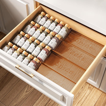 Spice Drawer Organizer, 8 Pack Clear Seasoning Organizer Rack | Expandable From 11" to 22" Wide, Kitchen Spice Rack Organizers for Drawer, Countertop, (Jars Not Included)