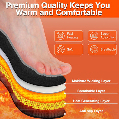 Heated Insoles Rechargeable, 5000 mAh Battery with APP Control, Foot Warmers with 4 Heating Levels for Men and Women, Skiing, Outdoor Winter Use, Washable and Trimmable