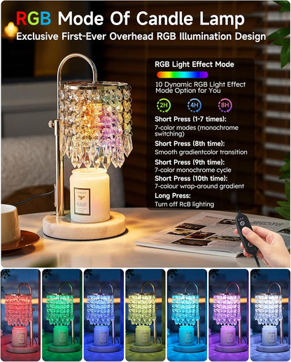 Candle Warmer Lamp with Timer Dimmer and 3 Bulbs, Candle Lamp Warmer with Marble Base for Adjustable Height, Crystal Candle Lamp for Jar Candles, House Warming Gifts Home Room Decor, Silver