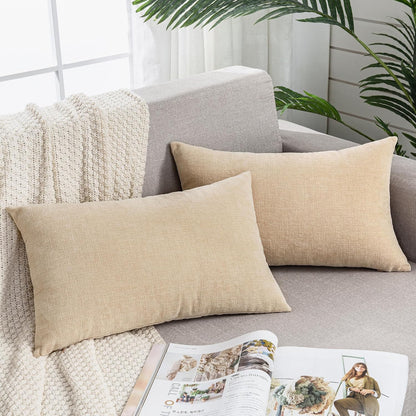 GAWAMAY Lumbar Support Pillow Decorative Rectangle Throw Pillow Covers 12"x20" Inch Set of 2, Soft Chenille Fall Pillowcase for Living Room Bedroom Sofa Couch Cushion Cover Grey 30x50cm (No Insert)