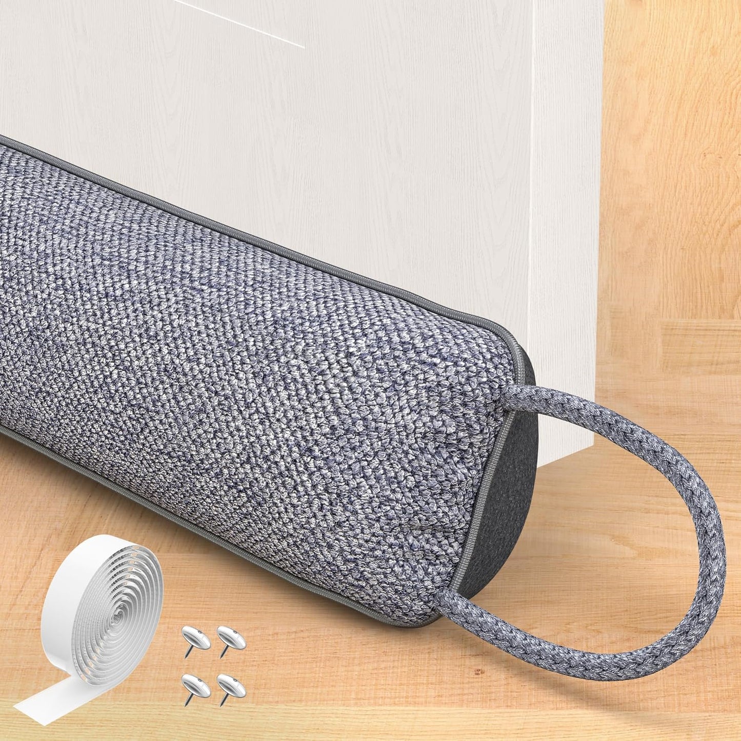 Door Draft Stopper, Heavy Duty Under Door Draft Blocker, Grey | 36’’ Weighted Door Seal, Gap Filler, Door Bottom, For Noise Light Cold Air, with Adhesive Strips, Bedroom Office Kitchen Home