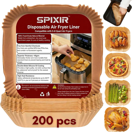 Air Fryer Paper Liners, 100Pcs Air Fryer Liners Disposable 8" Square Heavy-Duty Parchment Paper for Air Fryer Basket 5-8 Qt. Non-Stick, Oil Proof, Unbleached Baking Liners for Oven & Microwave