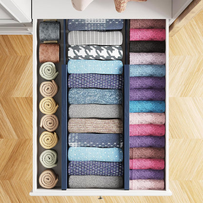 SpaceAid Bamboo 4 Pack Dresser Drawer Dividers, 4.65“ High Adjustable 12.5“-17” Drawer Organizers, Expandable Organization for Clothing, Clothes, Dressers, Black