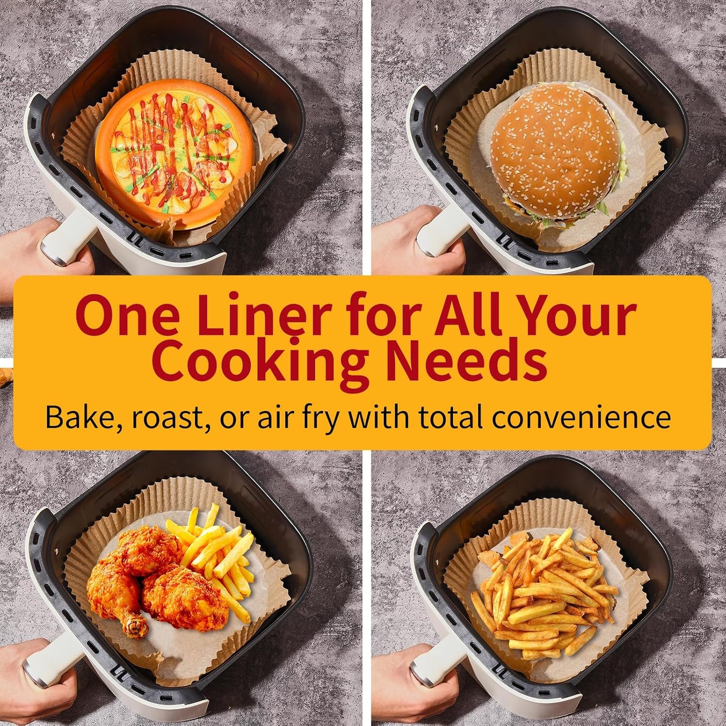 40GSM Air Fryer Liners, 6.5 Inch Air Fryer Liners Disposable, Unbleached Paper For 3-5Qt, Raw Wood Pulp, Double-Sided Silicone, For Health-Conscious Cooks & Busy Families, Square 100pcs
