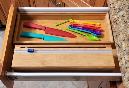 Lipper International Bamboo Wood Kitchen Wrap Dispenser with Cutter for Standard 12" Wide Rolls of Aluminum Foil, Plastic Wrap, or Wax Paper, 13 7/8" x 3 3/8" x 3 1/2"