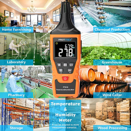 PT6508 Temperature Humidity Meter - Wet Bulb for Indoor/Outdoor | Digital Thermometer Hygrometer Monitor with Ambient, Dew Point, MIN, MAX, Data Hold, LCD Backlight