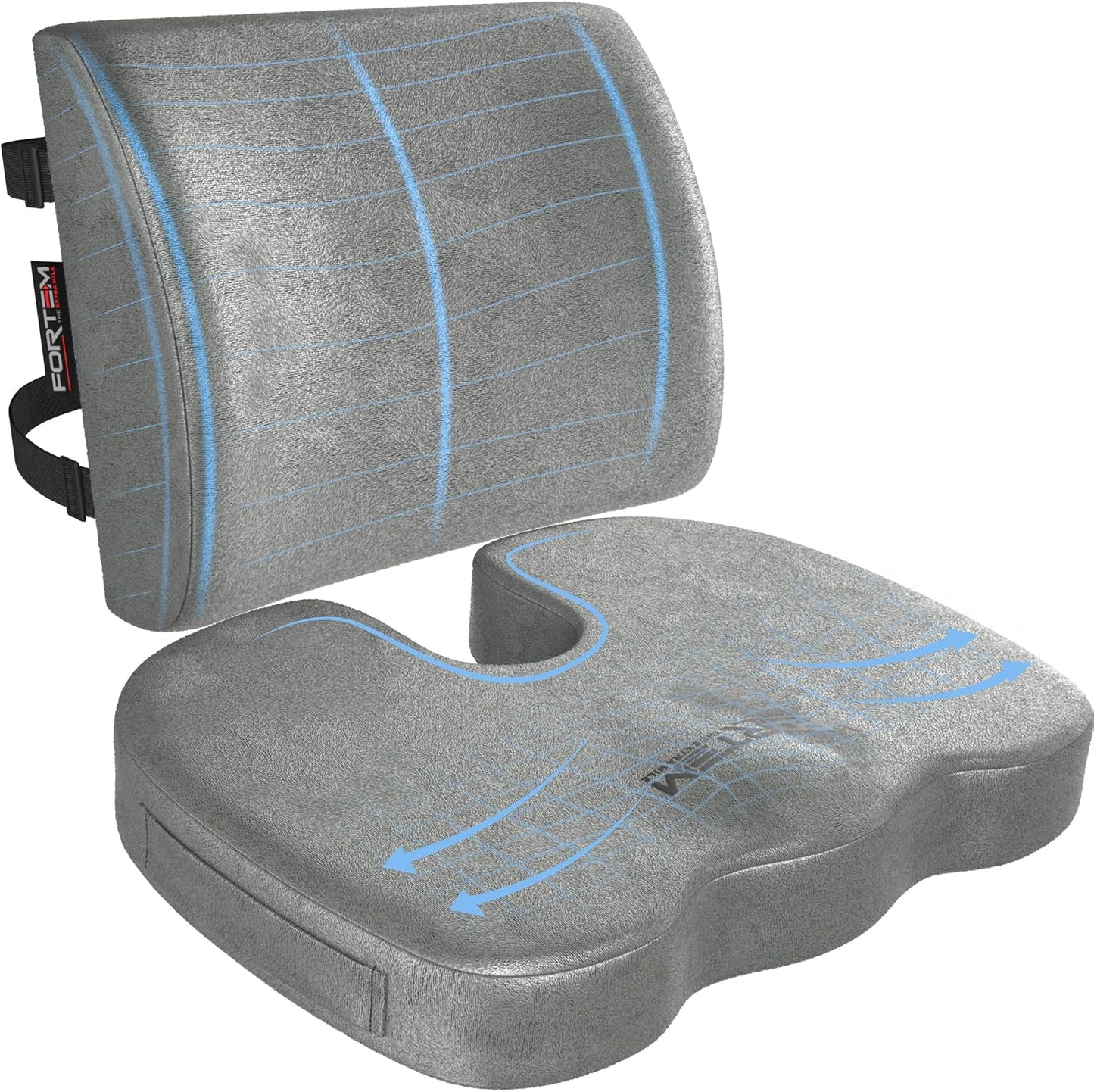 FORTEM Seat Cushion, Office Chair Cushion, Lumbar Support Pillow for Office Chair, Memory Foam Car Seat Cushions, Sciatica Coccyx Tailbone Pain Relief, Cushions for Back Support, Washable, Non Slip