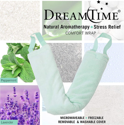 DreamTime Spa Comforts Microwaveable Hot or Cold Neck Shoulder Wrap with Aromatherapy, Lavender and Peppermint Herbal Stress Relief, Green/Brown, Blue Affirmations Print | Microwaveable Heating Pad for Shoulders and Neck, Freeze to Soothe Pain, Soft