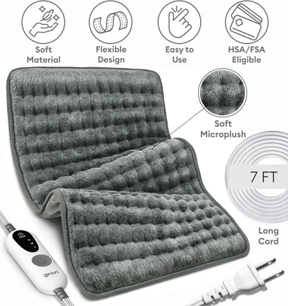 GENIANI Back Pain & Relaxation Gifts for Women – Electric Heating Pad for Back, Neck & Shoulders, Soft Microplush Electric Throw Heating Pad for Period Comfort, Fast Heating, Auto Shut Off, 12"x24"