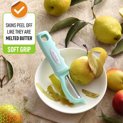 Spring Chef Swivel Potato Peeler for Kitchen w/ Soft Grip Handle, Mango | Premium Vegetable Peeler w/ Sharp Stainless Steel Blades, Multifunctional Food Peeler for Apple, Carrot, Cucumber, Fruit