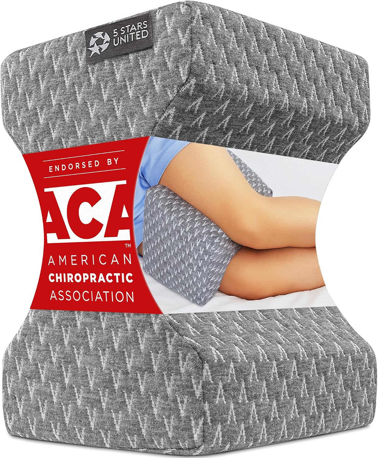 5 STARS UNITED Knee Pillow for Side Sleepers - Hip Pain Relief, Memory Foam Leg Cushion for Side Sleeping - Between Legs Pillow for Sciatica & Lower Back Pain, White