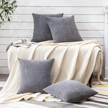 GAWAMAY Lumbar Support Pillow Decorative Rectangle Throw Pillow Covers 12"x20" Inch Set of 2, Soft Chenille Fall Pillowcase for Living Room Bedroom Sofa Couch Cushion Cover Grey 30x50cm (No Insert)