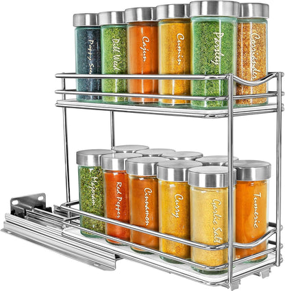 LYNK PROFESSIONAL® Pull Out Spice Organization for Cabinets - 4-3/8 inch Wide – Spice Rack for Inside Cabinets, Slide Out Spice Rack Organizer for cabinet – Pull Out Spice Rack, Sliding 2 Tier Chrome