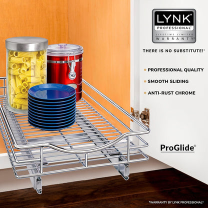 LYNK PROFESSIONAL® Pull Out Cabinet Organizer, Kitchen Slide Out Drawer | 14W x 21D chrome rollout shelf creates easy-access storage for cookware, pantry items and kitchen essentials inside cabinets