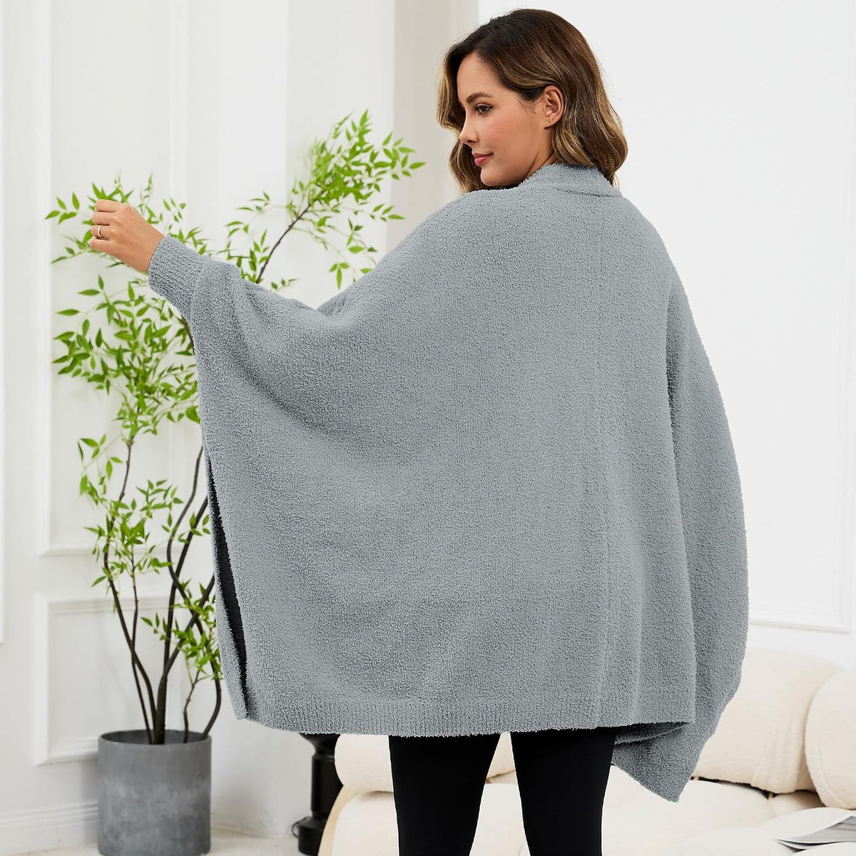 Wearable Blanket Sherpa Poncho Unique Office Work Warm Cozy Shawl TV Throw Blankets, Plush Cape Wrap for Adults