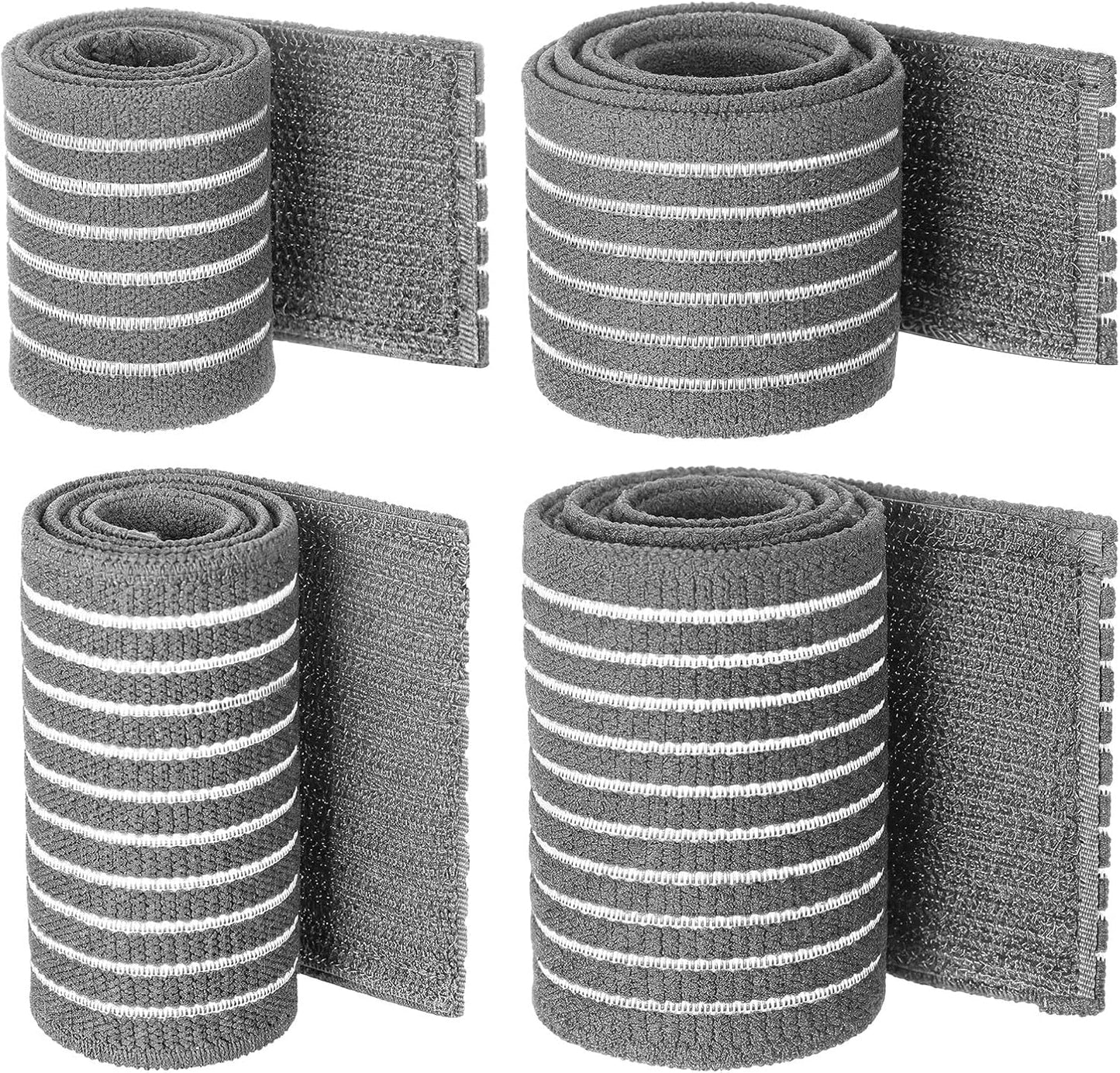 Geiserailie Ice Pack Strap Stretchable, 4 Size Elastic Reusable Ice Belt Extender, Adjustable Hook and Loop Extension Straps Add Length to Most Hot Cold Therapy (4 Pcs,Blue)