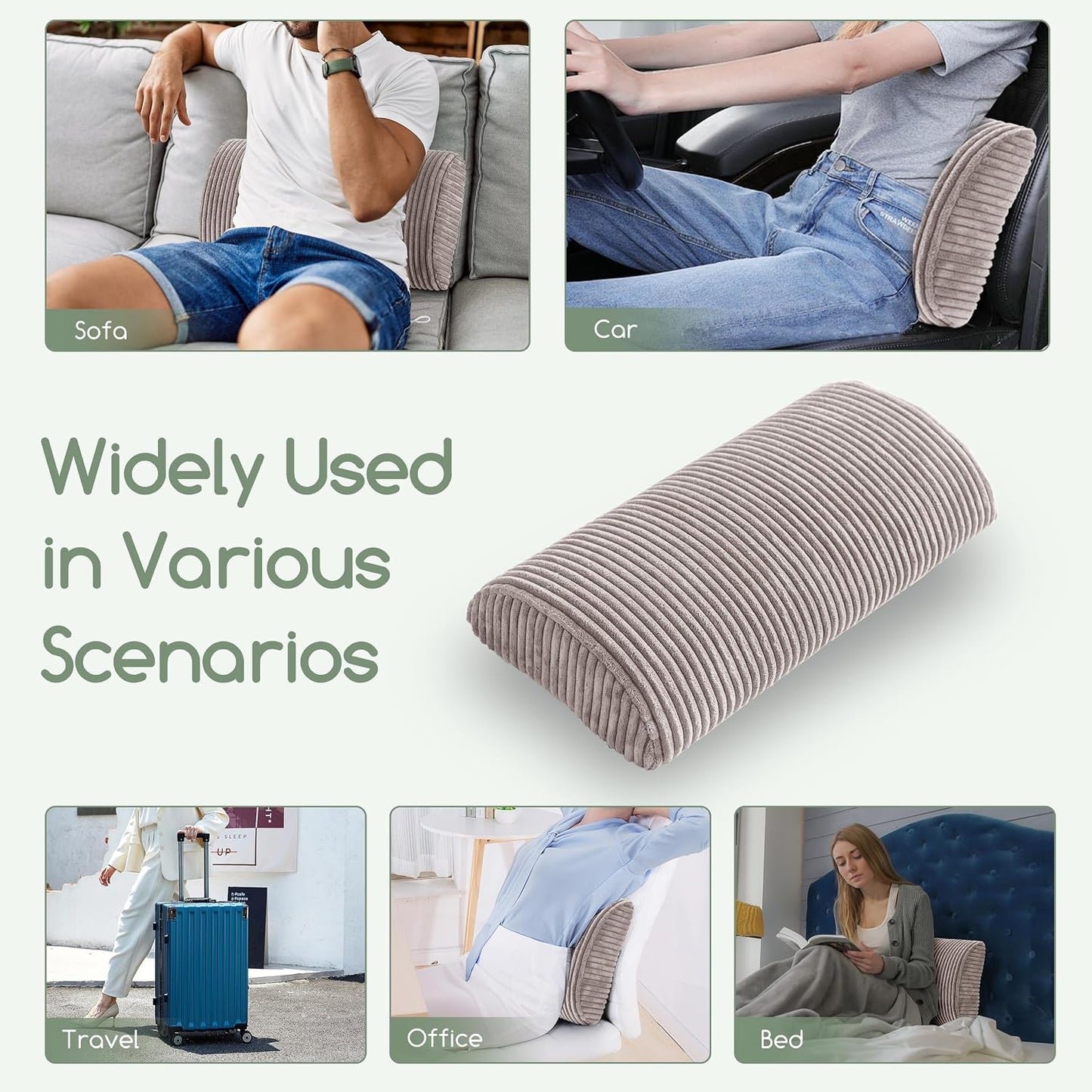 HIGOGOGO Lumbar Support Pillow for Recliner Chair/Accent Chair/Couch, Memory Foam Back Support Cushion for Elderly, Recliner Cushions for Back Rest, Pain Relief, Reading, Washable Cover, Brown