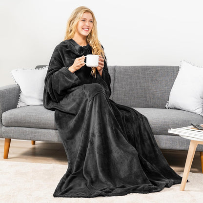 PAVILIA Blanket with Sleeves for Adult Women Men, Soft Warm Wearable Blanket Fleece Wrap Throw, Robe Blanket Gift