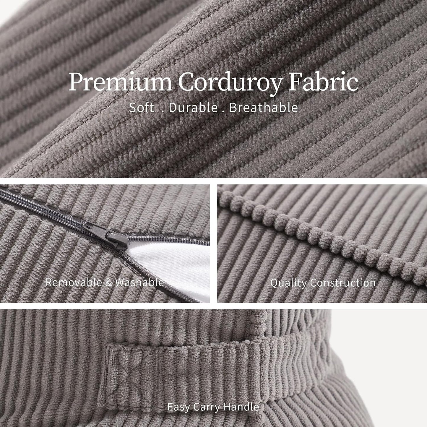 Pat. Pend. Corduroy Lumbar Support Back Pillow for Watching TV, Reading & Gaming, Ergonomic Triangle Support Cushion for Sofa, Armchair & Bed Sitting, Removable Washable Cover, Beige Gray