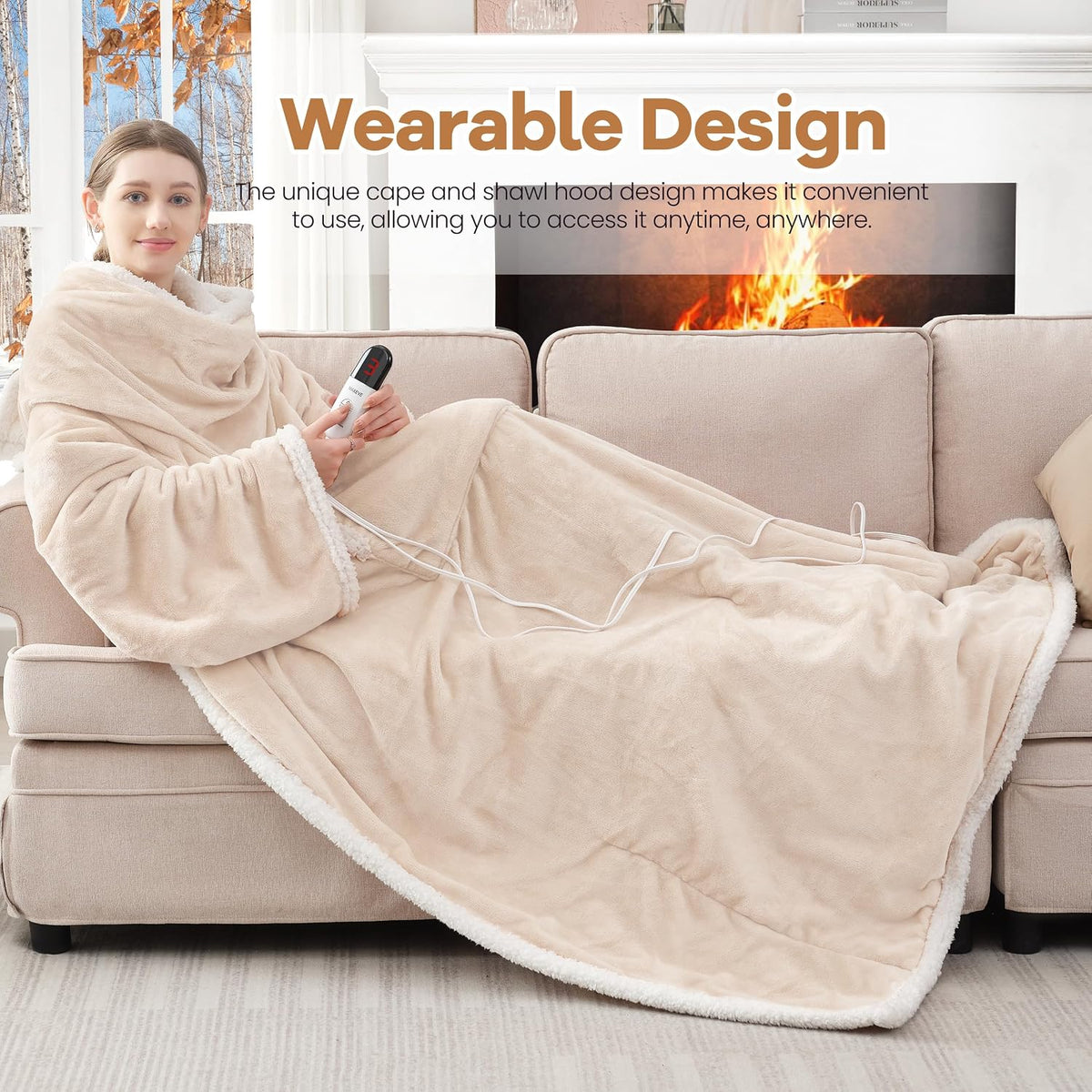 MAXEVE Heated Wearable Blanket with Foot Pocket & Sleeves Electric Snuggle