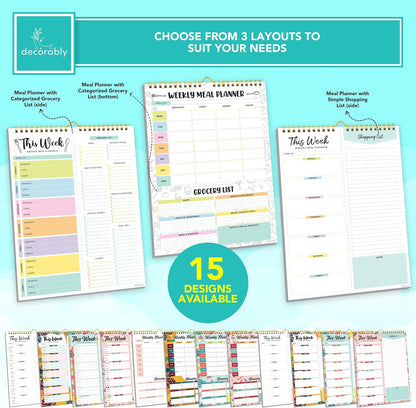 Decorably 52 Sheets Pastel Rainbow Magnetic Weekly Meal Planner for Fridge | 7x10in Undated weekly meal planner and grocery list notepad, 100gsm non-bleed tear-off pad for kitchen & family meal prep