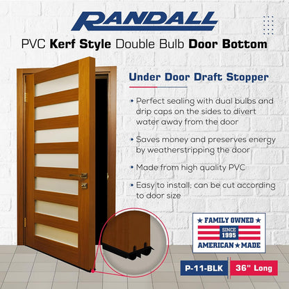 36" Kerf Slide-in Double Bulb Seal Weatherstrip Door Bottom – Durable Seal for Energy Efficiency & Draft Protection (Brown)